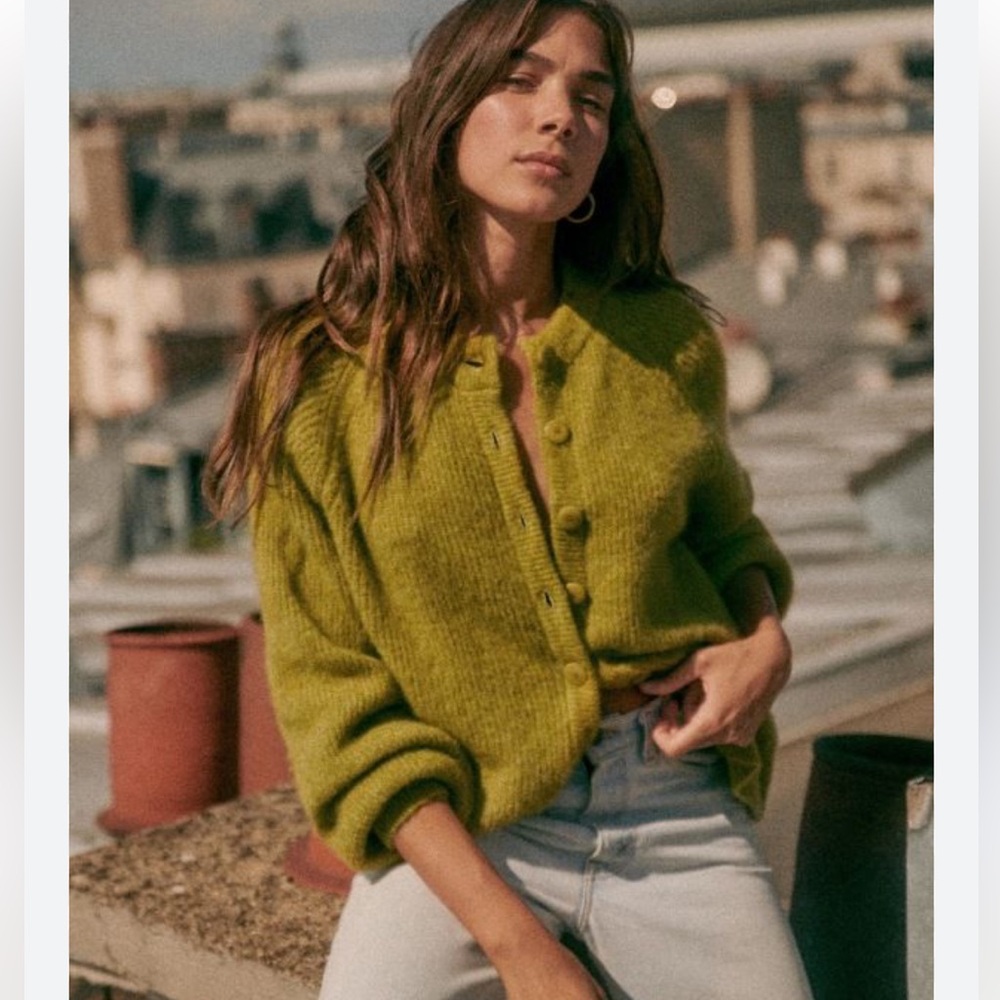 Sezane Othello Cardigan, green, size XS